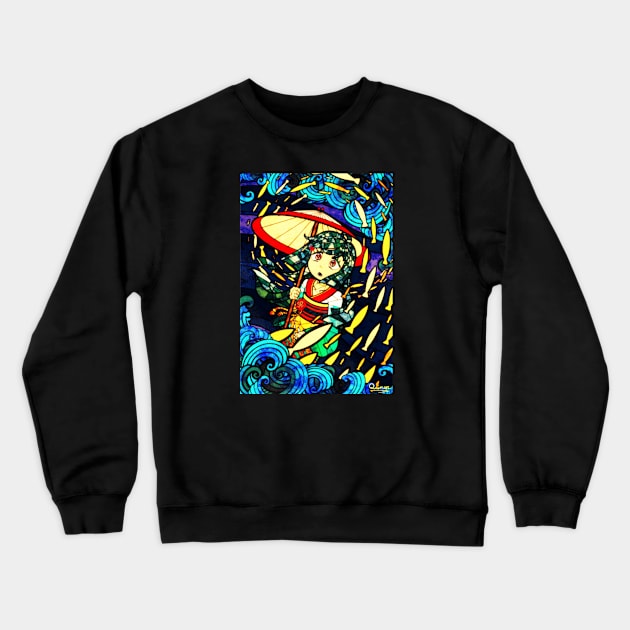 Stained Glass Glowing Fish Girl Crewneck Sweatshirt by Quimser